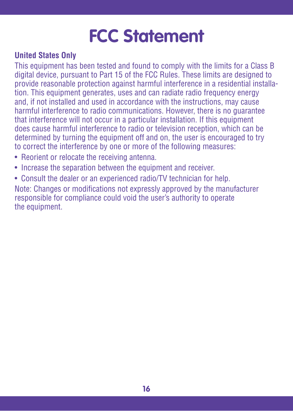 Fcc statement | Fisher-Price EASY LINK L6367 User Manual | Page 16 / 16