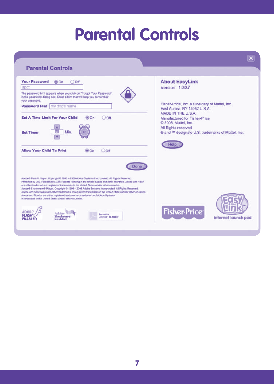 Parental controls | Fisher-Price EASY LINK L6367 User Manual | Page 7 / 16