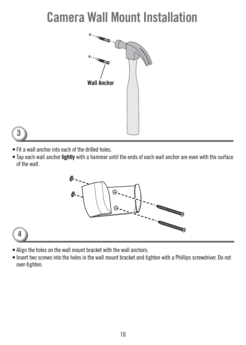 Camera wall mount installation | Fisher-Price T4256 User Manual | Page 16 / 36