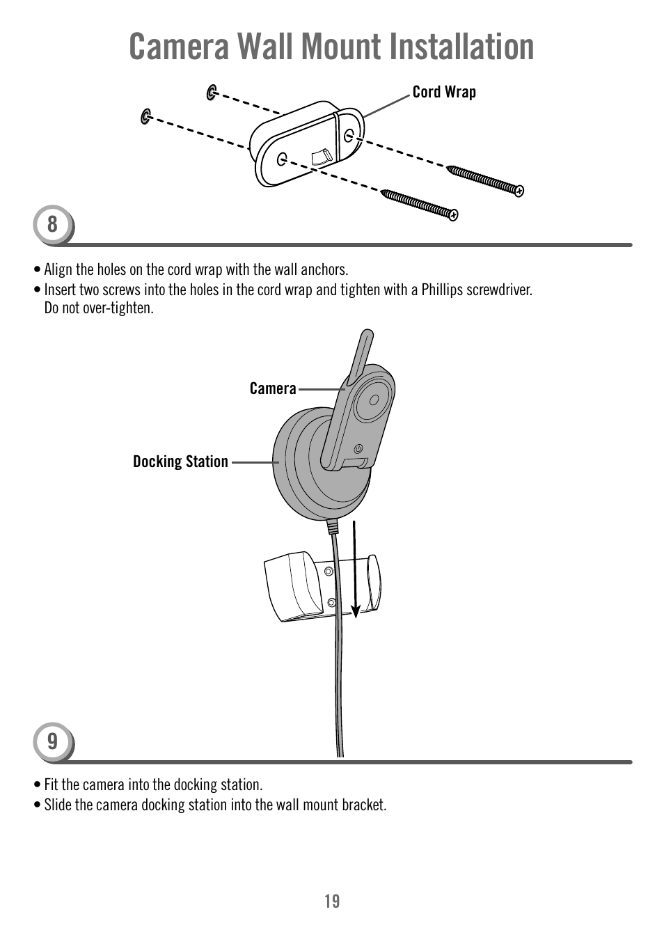 Camera wall mount installation | Fisher-Price T4256 User Manual | Page 19 / 36