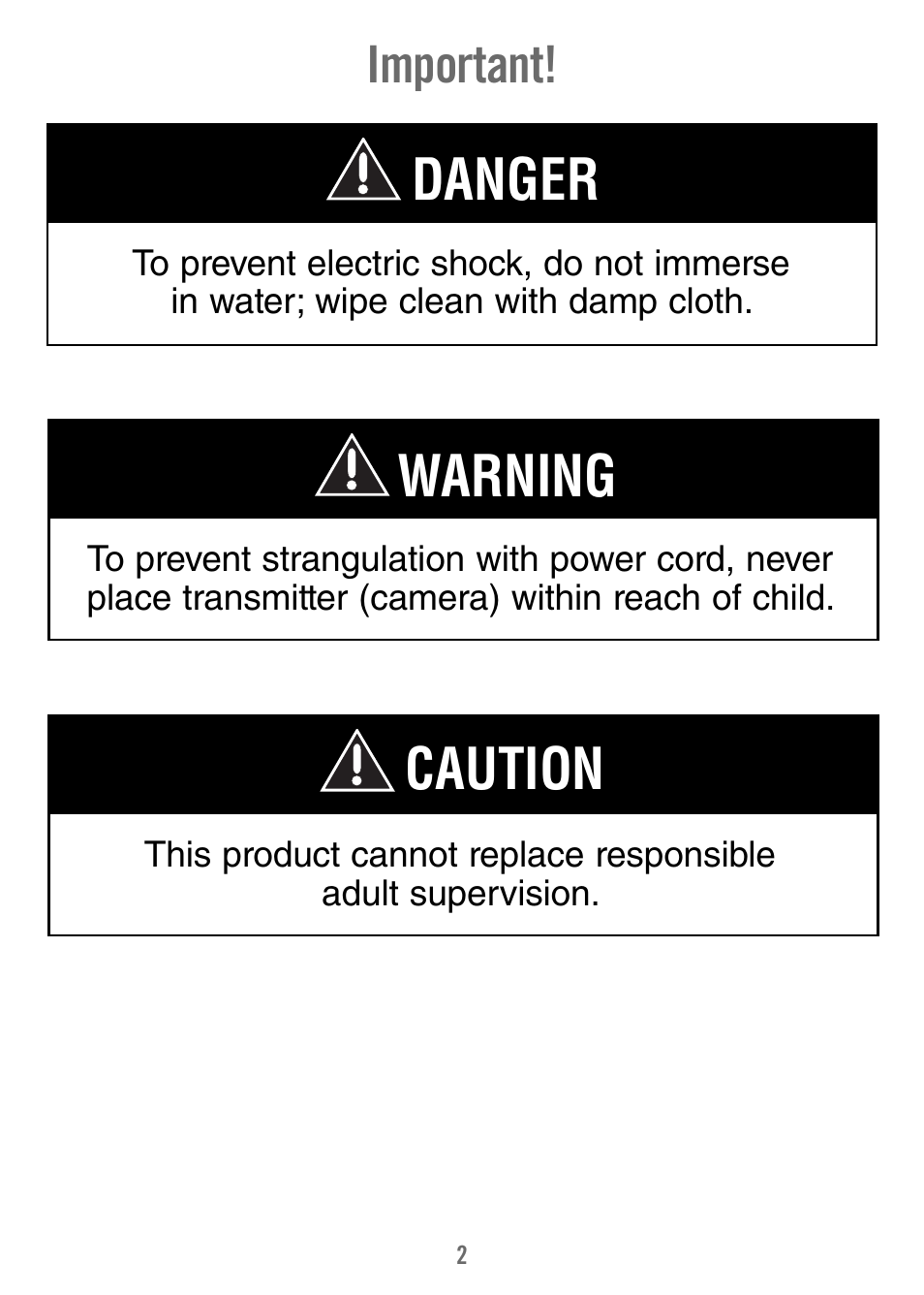 Danger, Warning, Caution | Important | Fisher-Price T4256 User Manual | Page 2 / 36