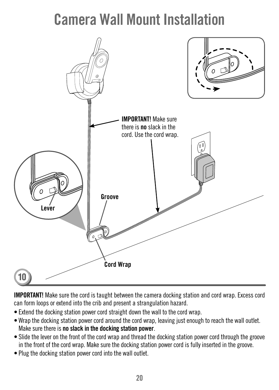 Camera wall mount installation | Fisher-Price T4256 User Manual | Page 20 / 36