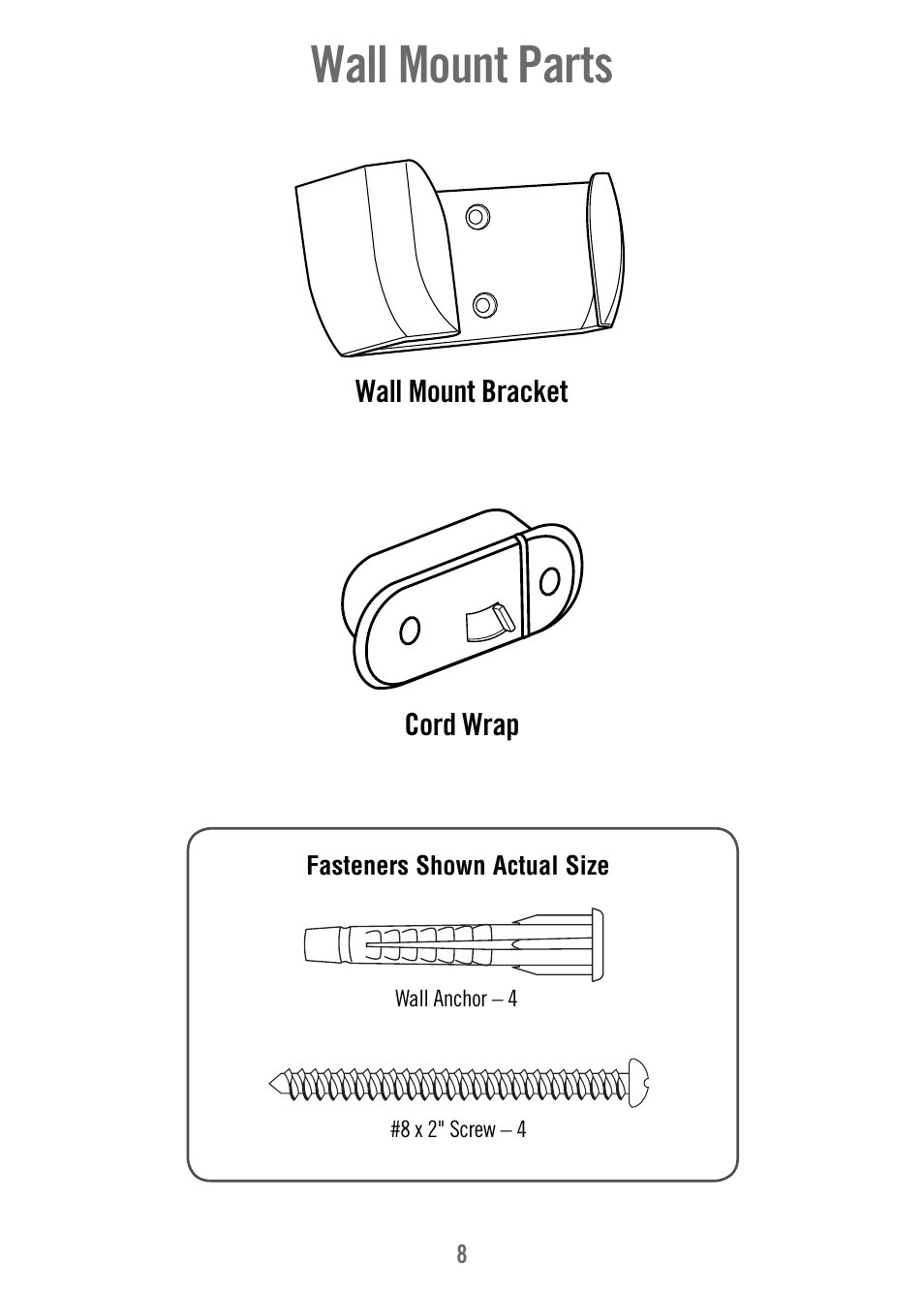 Wall mount parts | Fisher-Price T4256 User Manual | Page 8 / 36