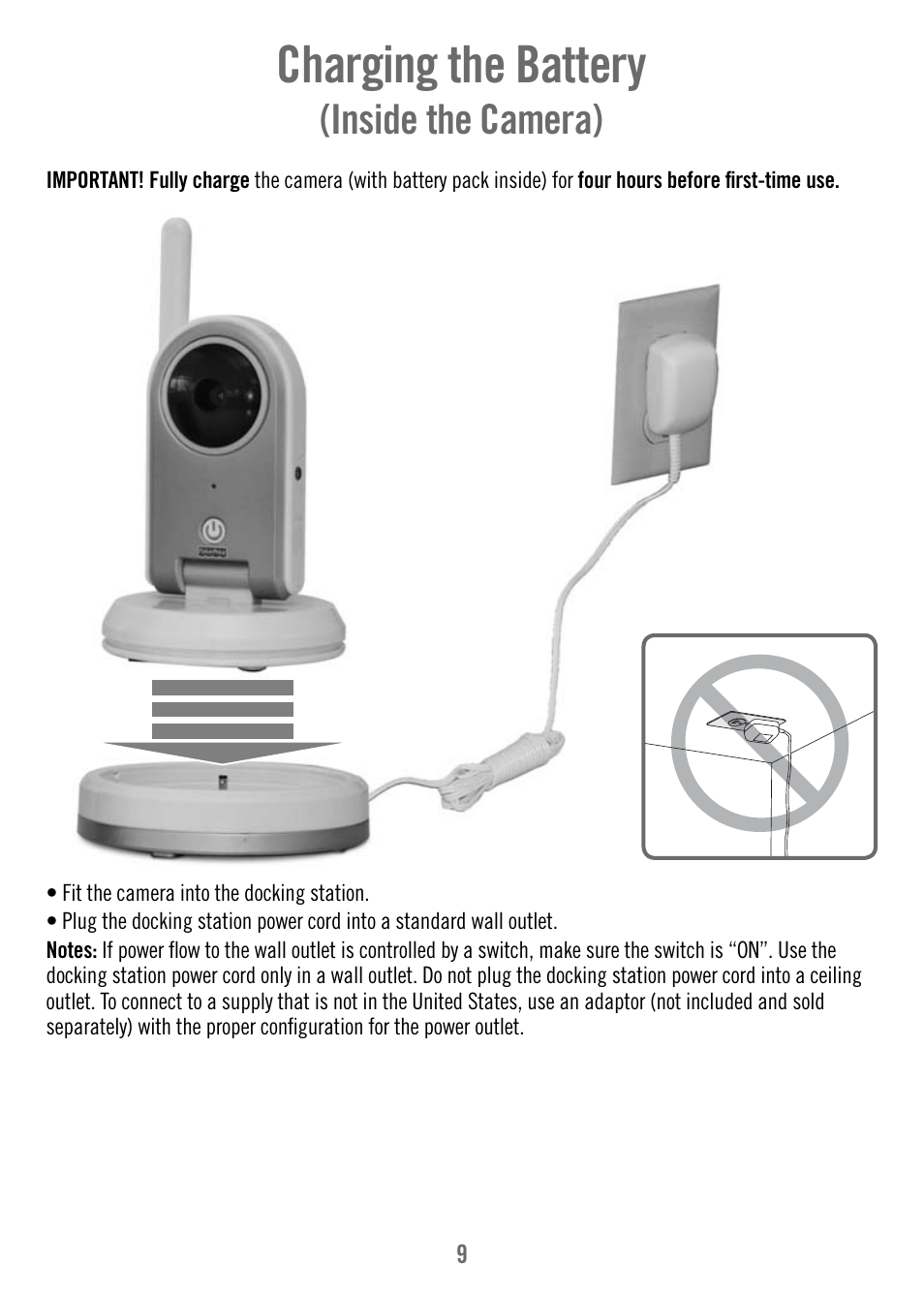 Charging the battery, Inside the camera) | Fisher-Price T4256 User Manual | Page 9 / 36