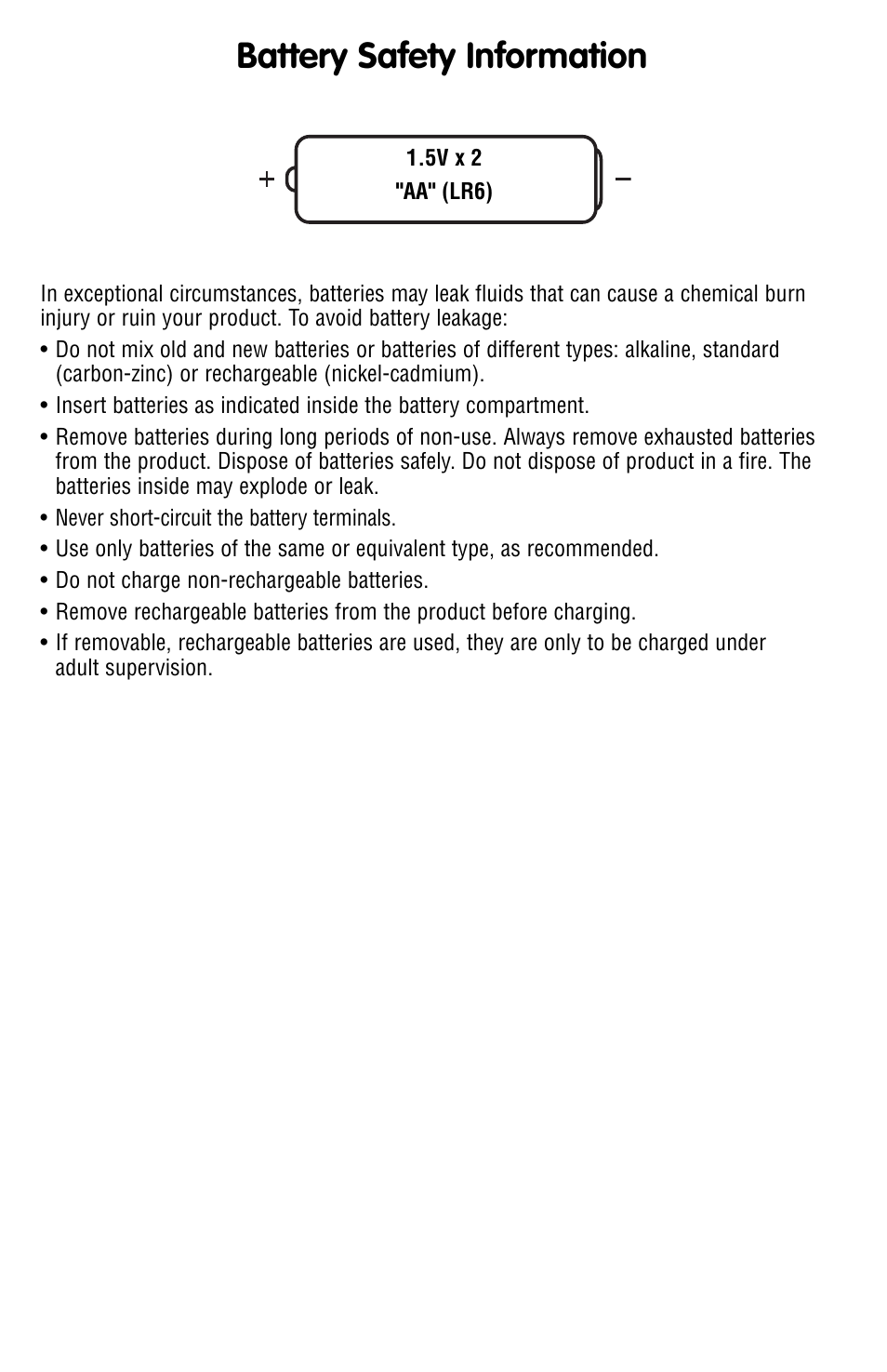 Battery safety information | Fisher-Price N7121 User Manual | Page 3 / 6