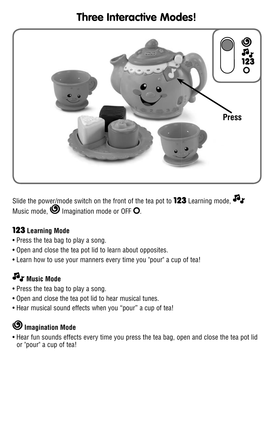 Three interactive modes | Fisher-Price N7121 User Manual | Page 4 / 6