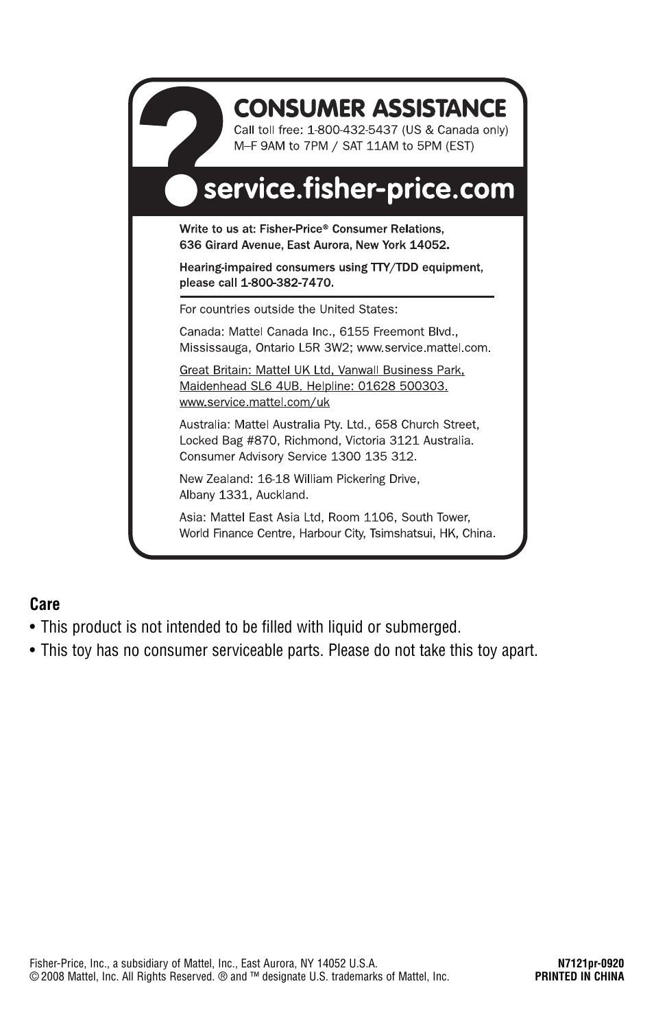 Fisher-Price N7121 User Manual | Page 6 / 6