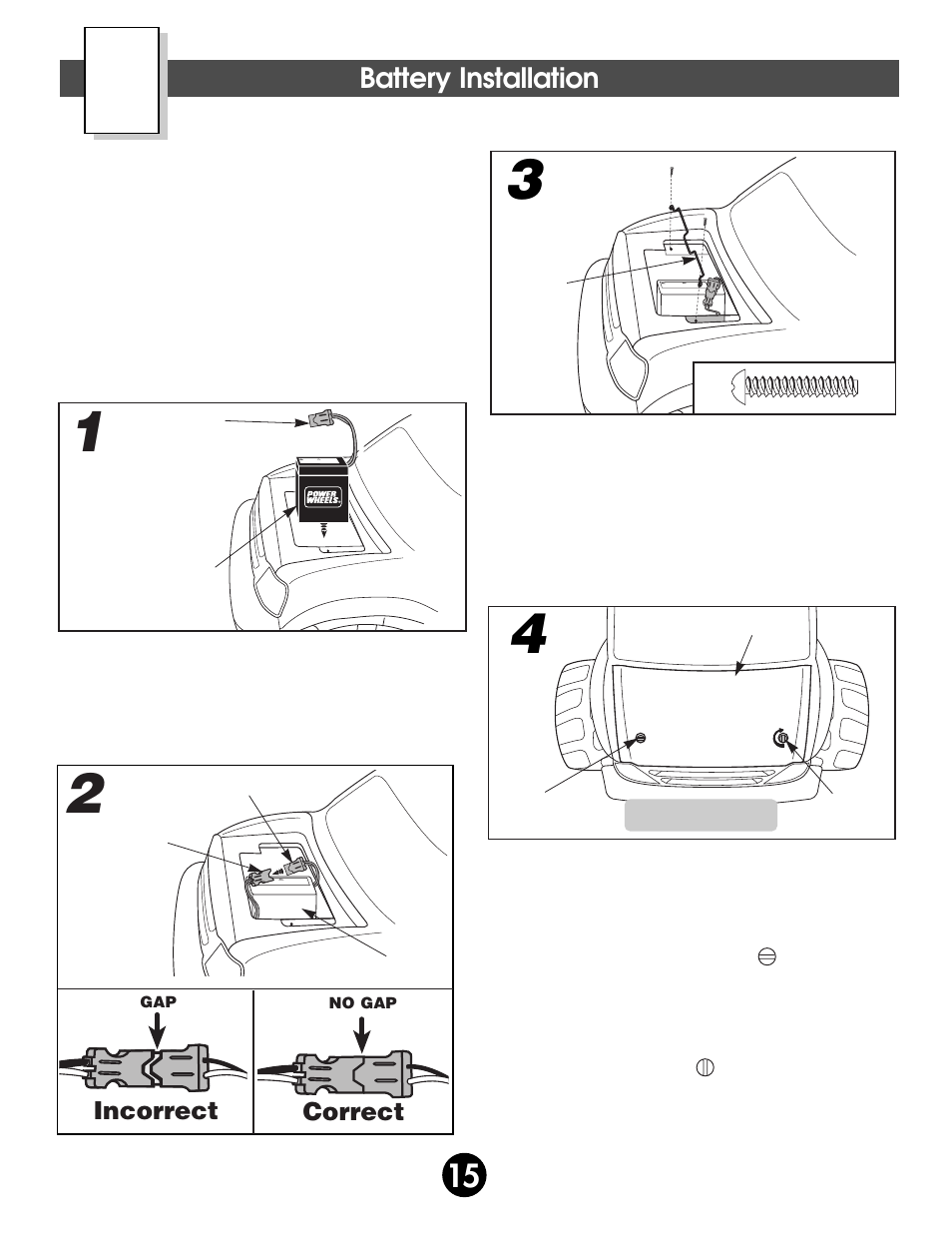 Battery installation, Incorrect correct | Fisher-Price 75547 User Manual | Page 15 / 28