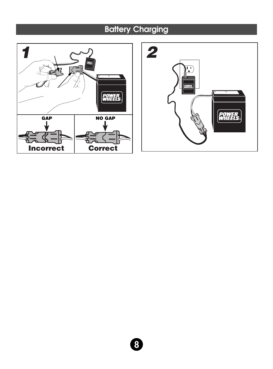 Battery charging, Incorrect correct | Fisher-Price 75547 User Manual | Page 8 / 28