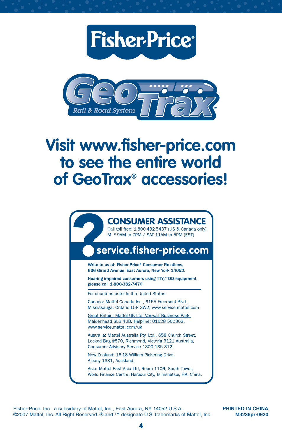 Accessories | Fisher-Price GEOTRAX M3236 User Manual | Page 4 / 6