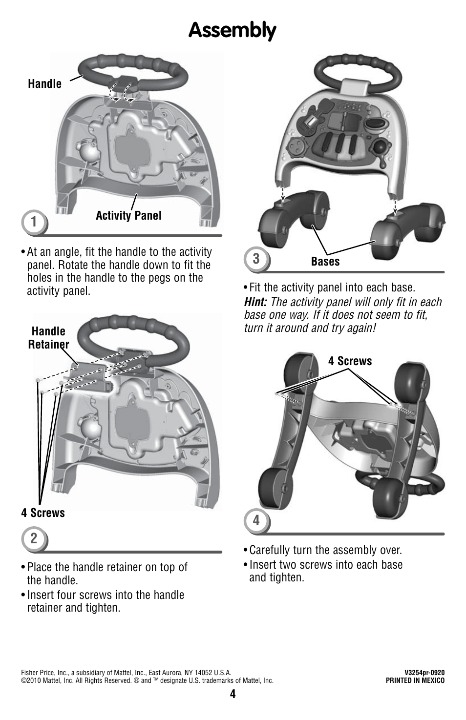 Assembly | Fisher-Price V3254 User Manual | Page 4 / 6