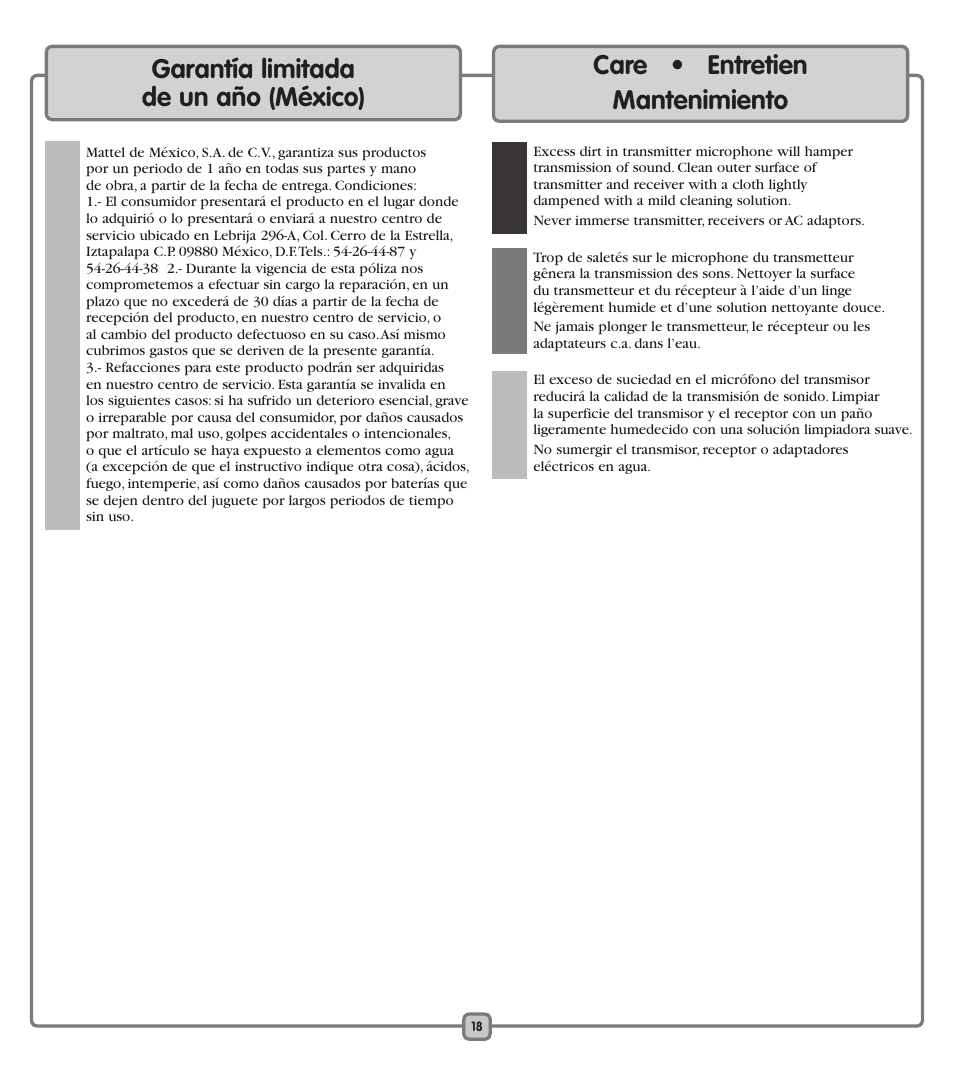 Fisher-Price TRANSMITTER/RECEIVER J1315 User Manual | Page 18 / 20