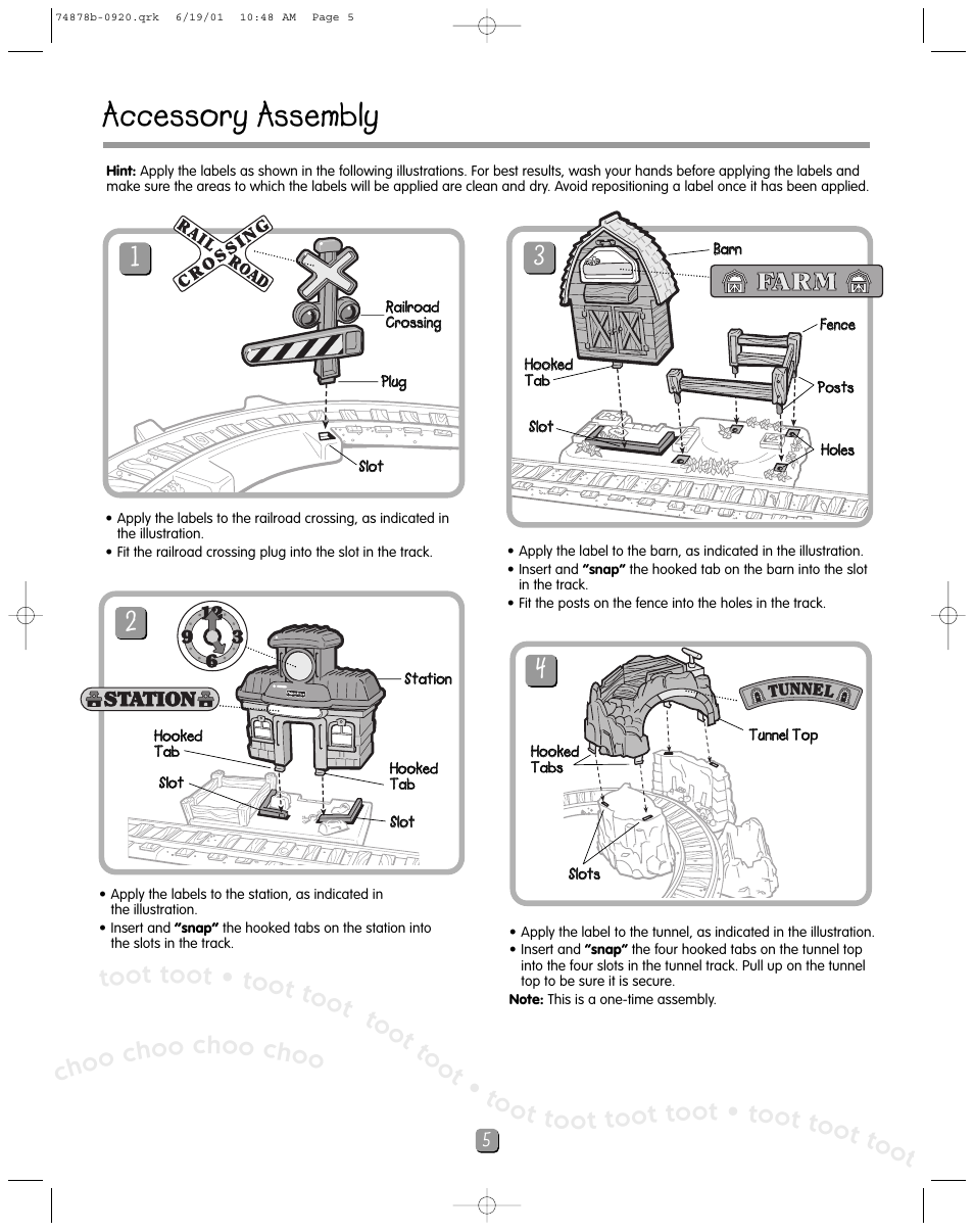 Accessory assembly, O c hoo choo choo choo | Fisher-Price TOOTS THE TRAIN 74878 User Manual | Page 5 / 12