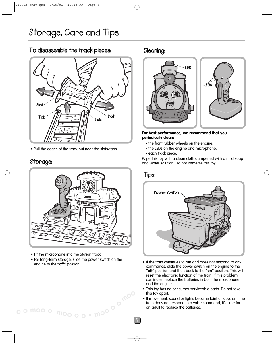Storage, care and tips | Fisher-Price TOOTS THE TRAIN 74878 User Manual | Page 9 / 12