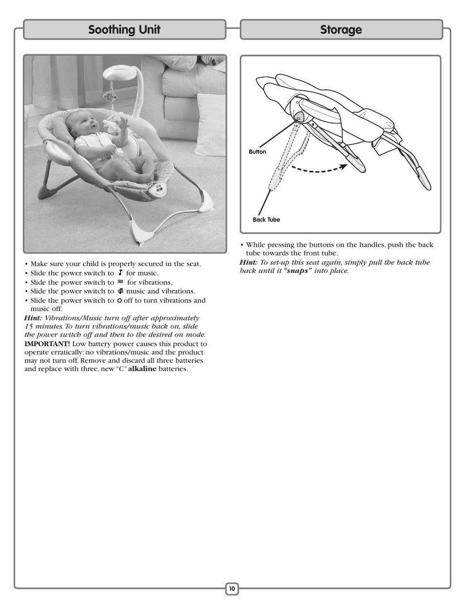 Soothing unit storage | Fisher-Price M2055 User Manual | Page 10 / 12