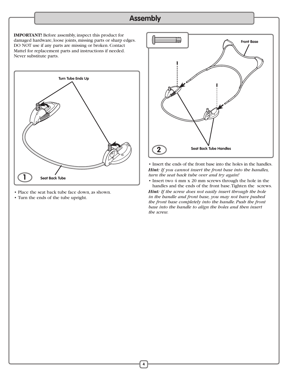 Assembly 1 | Fisher-Price M2055 User Manual | Page 4 / 12