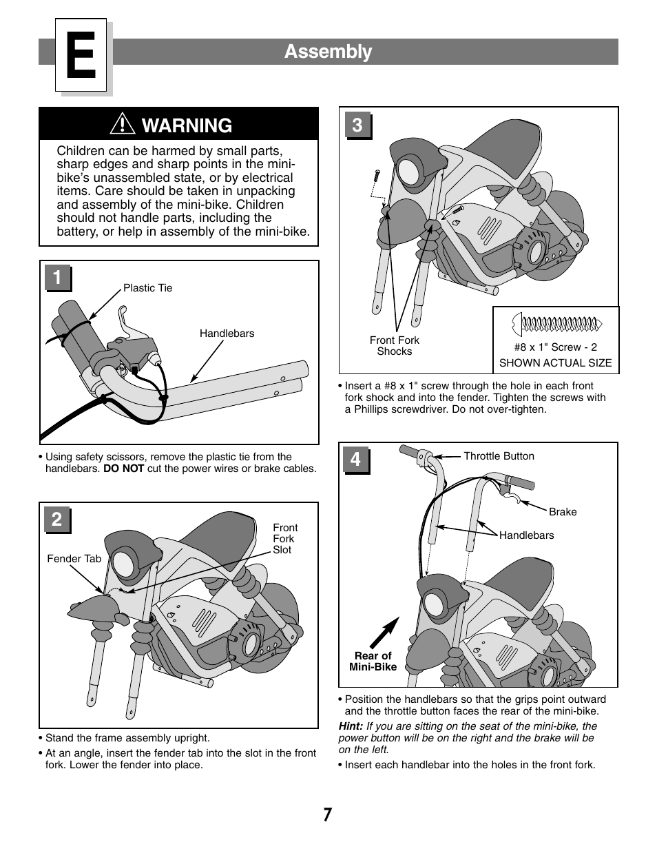 Assembly, Warning | Fisher-Price MX3 73535 User Manual | Page 7 / 28