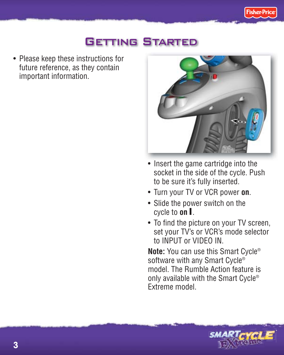 Getting started, Software with any smart cycle, Extreme model | Fisher-Price SMART CYCLE EXTREME R2764 User Manual | Page 3 / 16