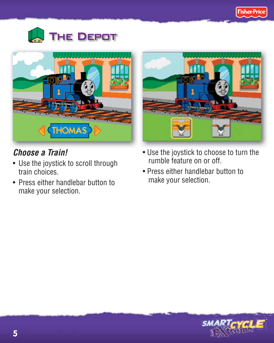 The depot, Choose a train | Fisher-Price SMART CYCLE EXTREME R2764 User Manual | Page 5 / 16