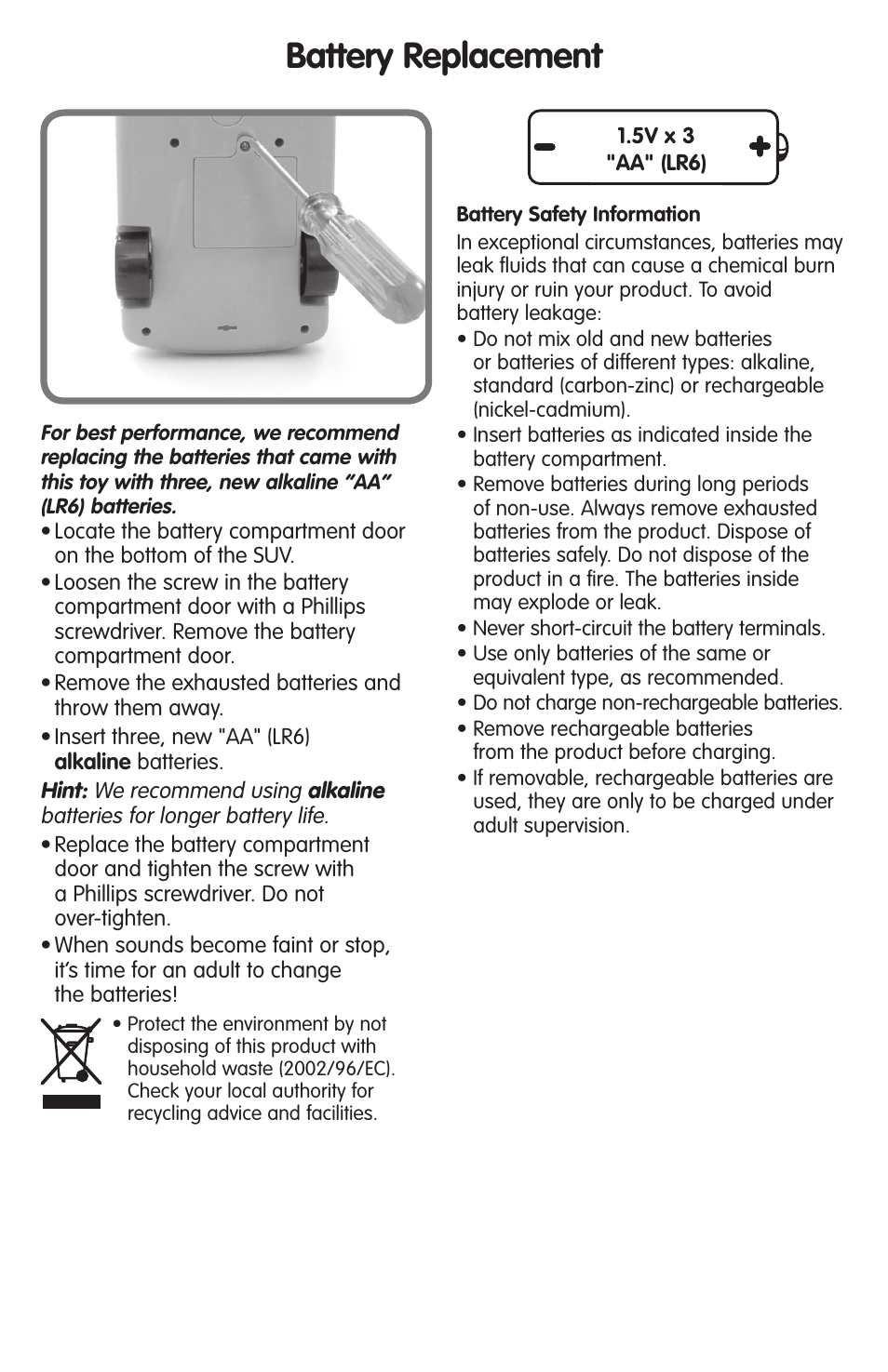 Battery replacement | Fisher-Price L7978 User Manual | Page 2 / 4