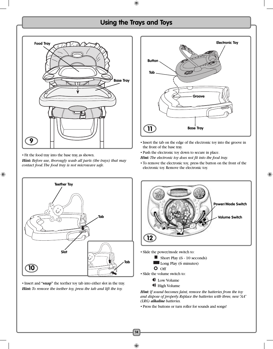 9using the trays and toys | Fisher-Price H7182 User Manual | Page 14 / 16