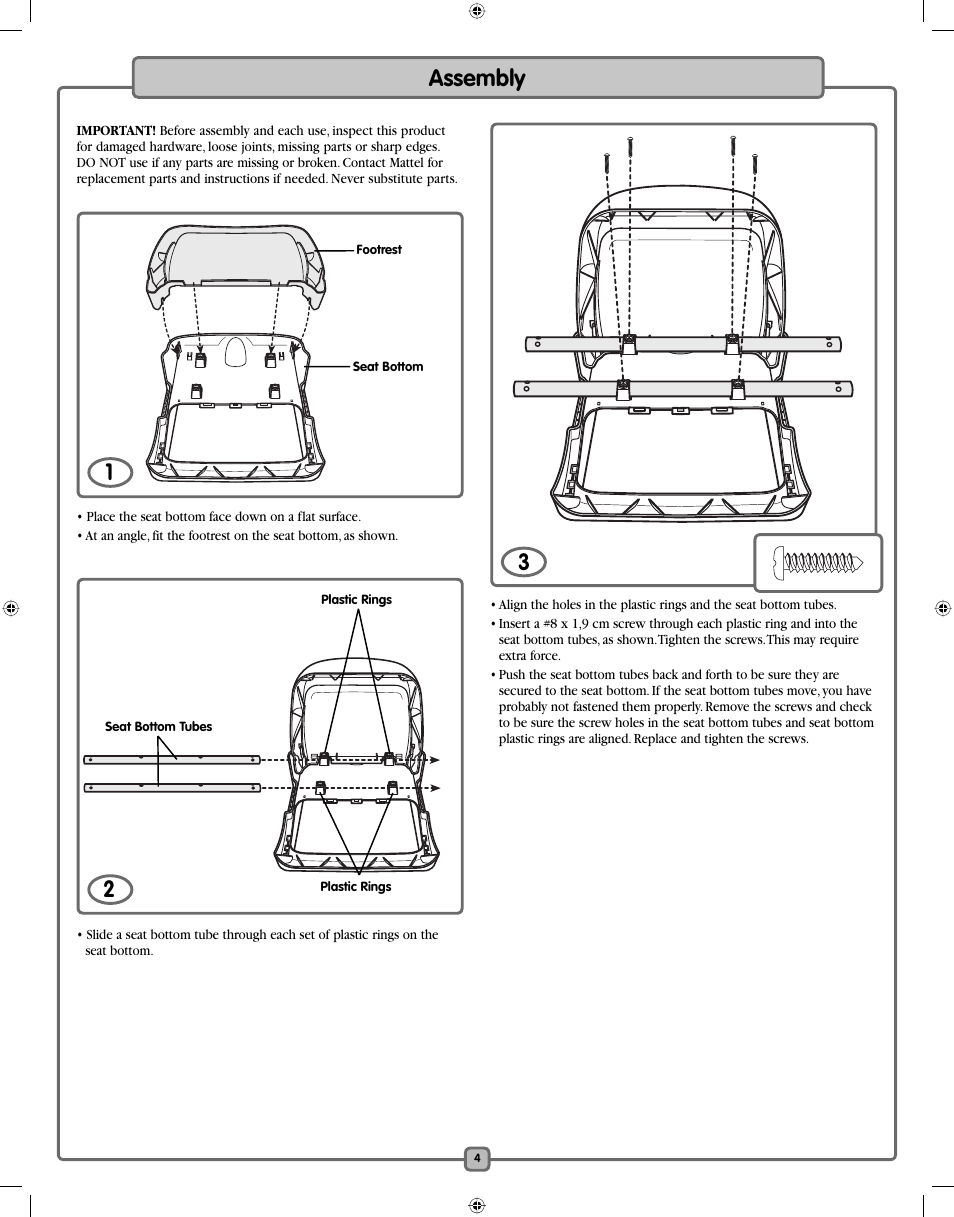 Assembly | Fisher-Price H7182 User Manual | Page 4 / 16