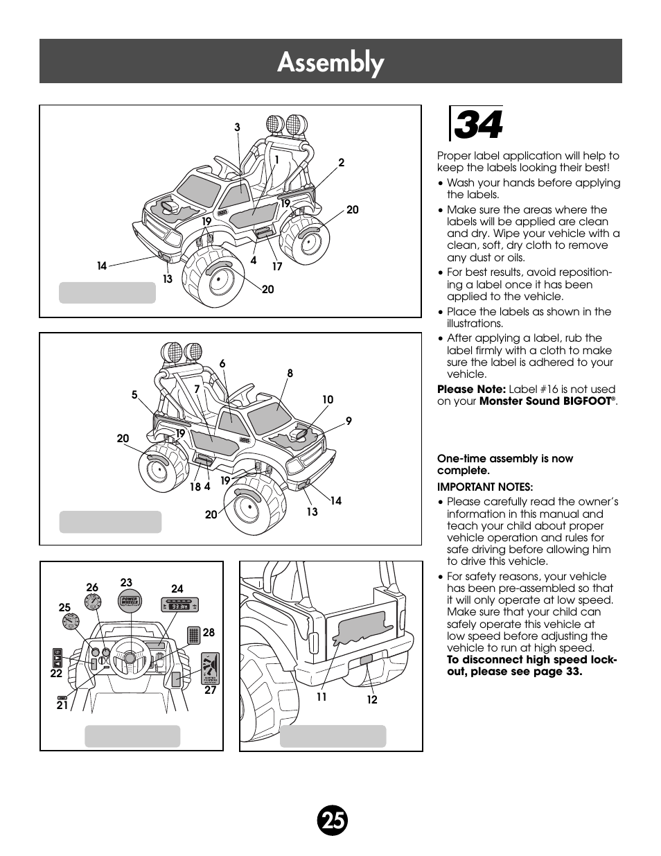 Assembly | Fisher-Price MONSTER SOUND BIGFOOT 74420 User Manual | Page 25 / 44