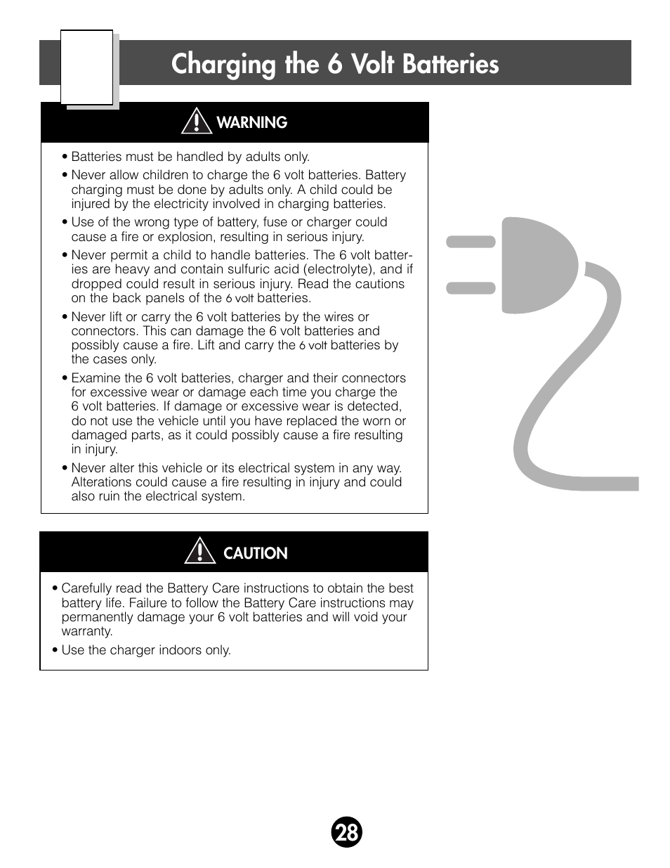 Charging the 6 volt batteries | Fisher-Price MONSTER SOUND BIGFOOT 74420 User Manual | Page 28 / 44