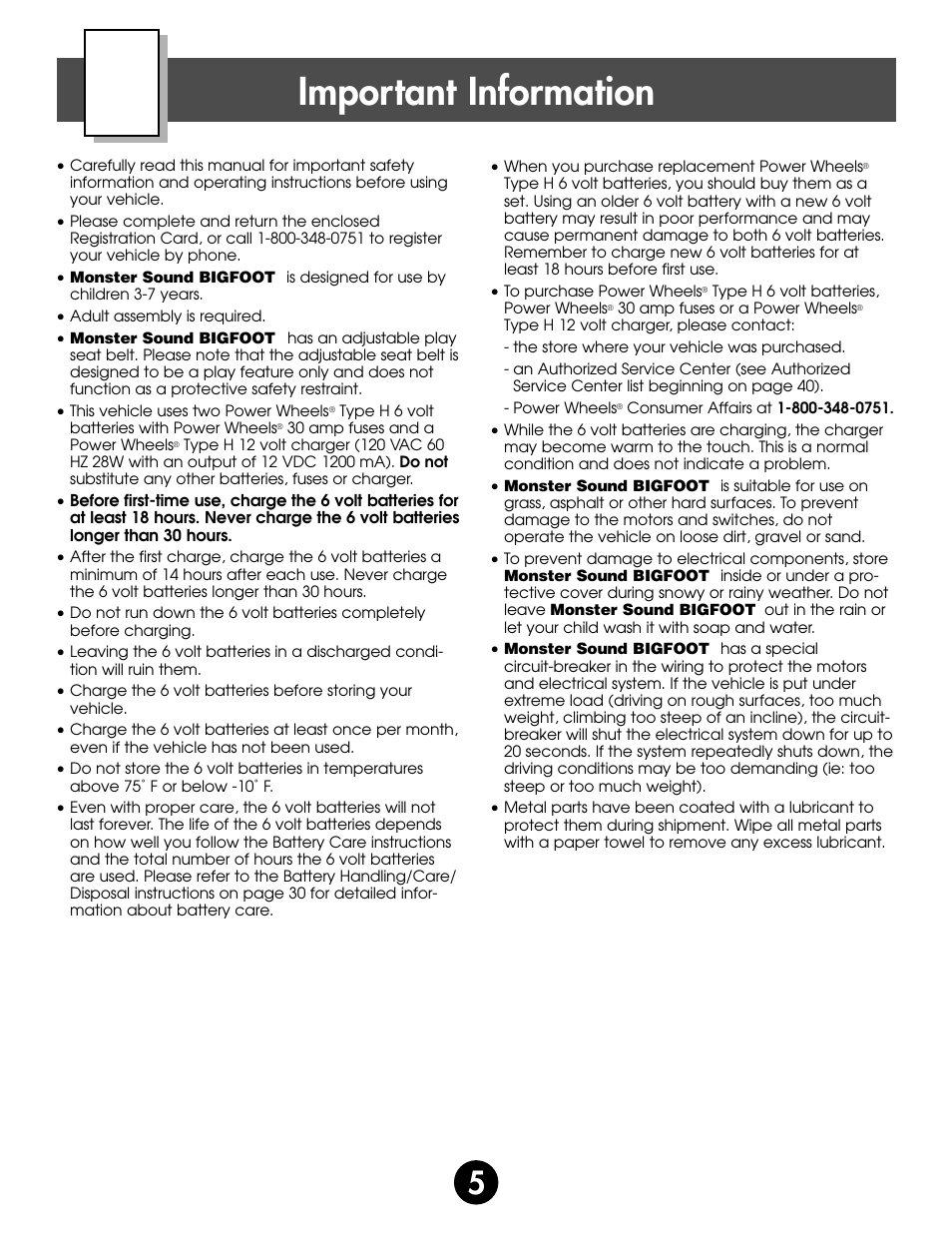 Important information | Fisher-Price MONSTER SOUND BIGFOOT 74420 User Manual | Page 5 / 44