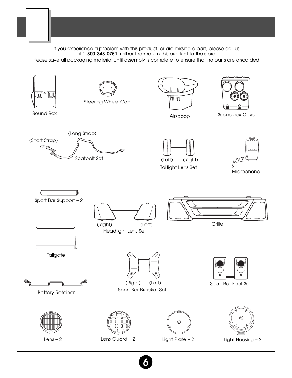 Parts | Fisher-Price MONSTER SOUND BIGFOOT 74420 User Manual | Page 6 / 44