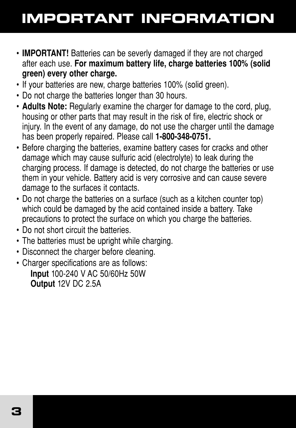 Important information | Fisher-Price POWER WHEELS H7455 User Manual | Page 3 / 10