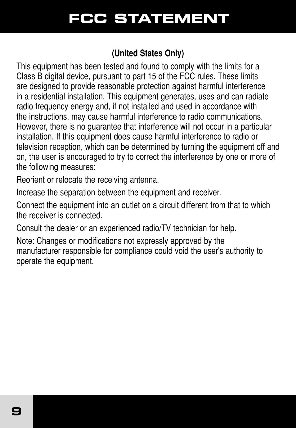 Fcc statement | Fisher-Price POWER WHEELS H7455 User Manual | Page 9 / 10