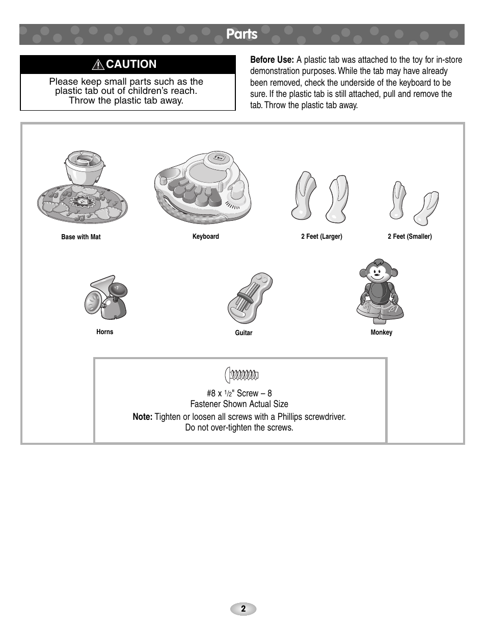 Parts, Caution | Fisher-Price C6326 User Manual | Page 2 / 6