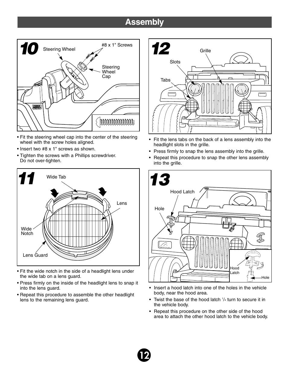 Assembly | Fisher-Price JEEP WRANGLER 74020 User Manual | Page 12 / 32