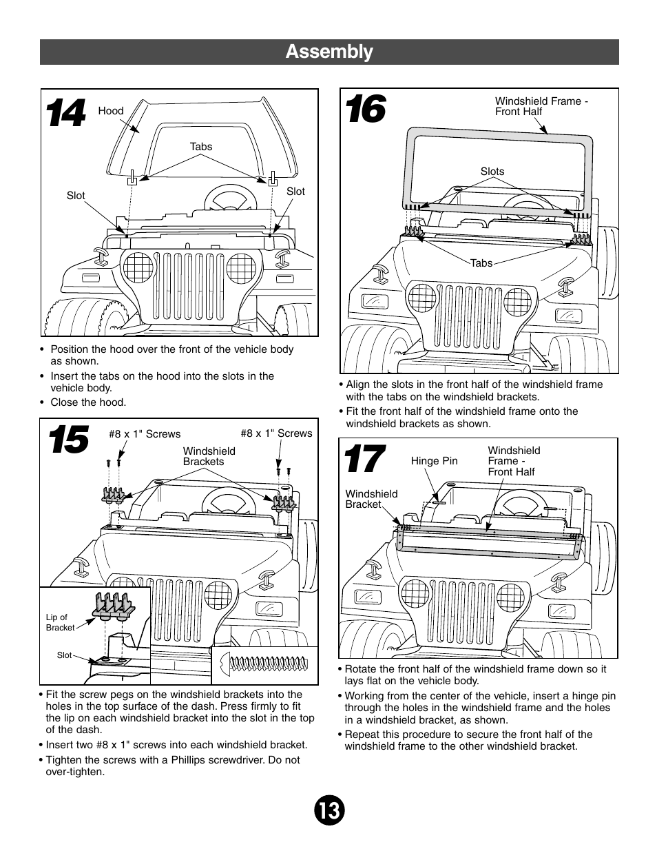 Assembly | Fisher-Price JEEP WRANGLER 74020 User Manual | Page 13 / 32