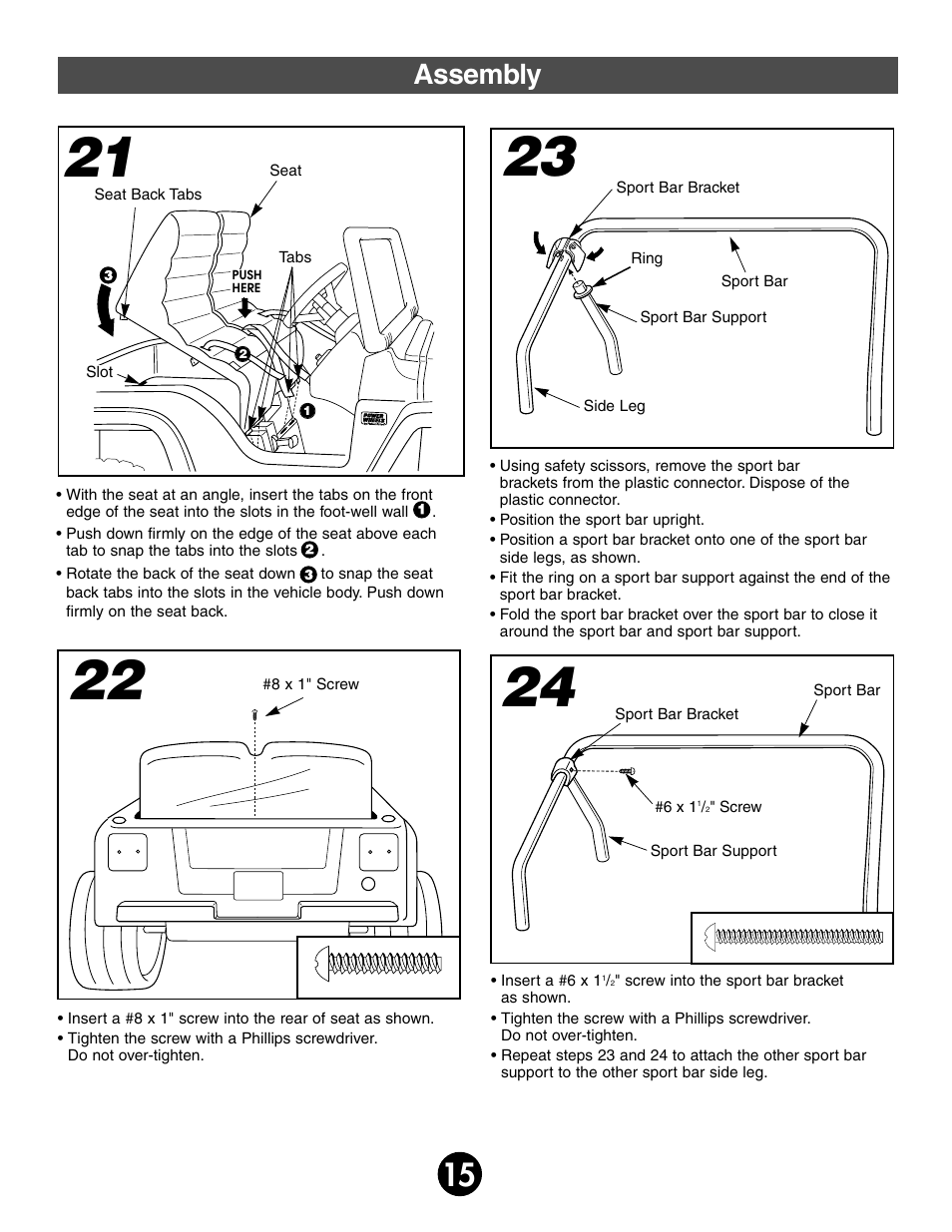 Assembly | Fisher-Price JEEP WRANGLER 74020 User Manual | Page 15 / 32