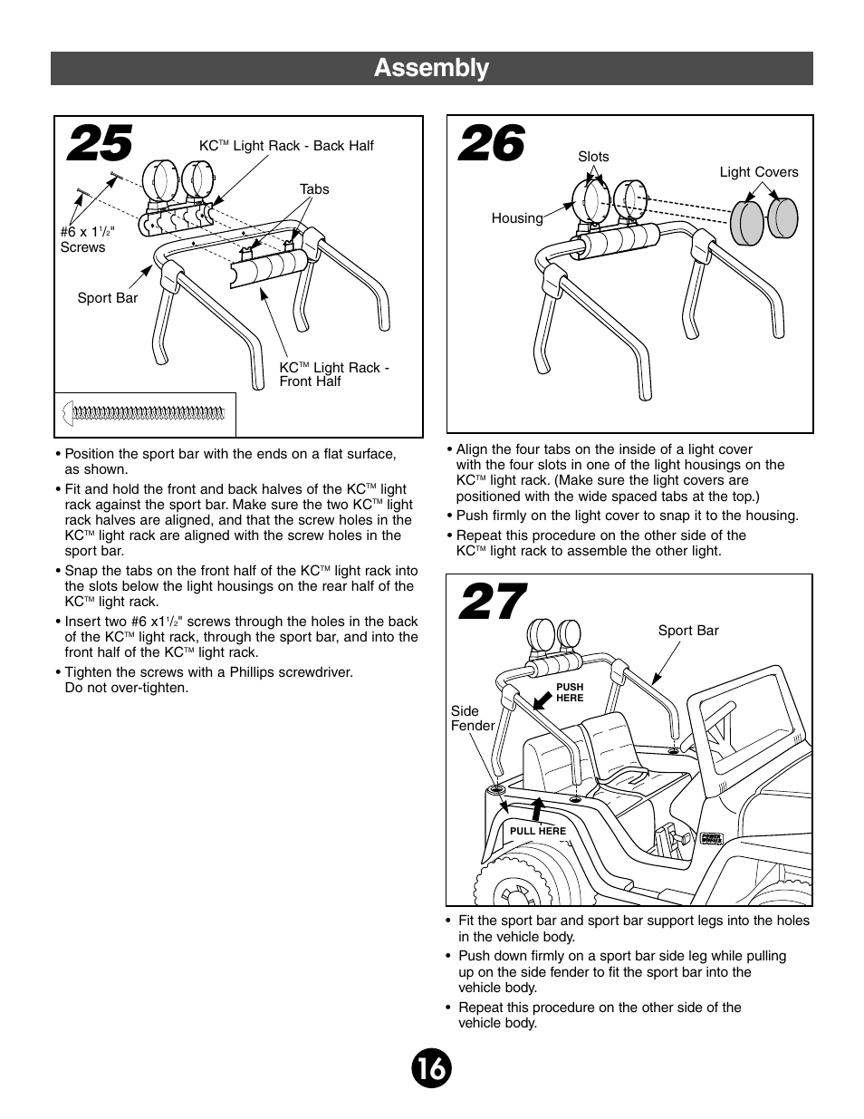 Assembly | Fisher-Price JEEP WRANGLER 74020 User Manual | Page 16 / 32