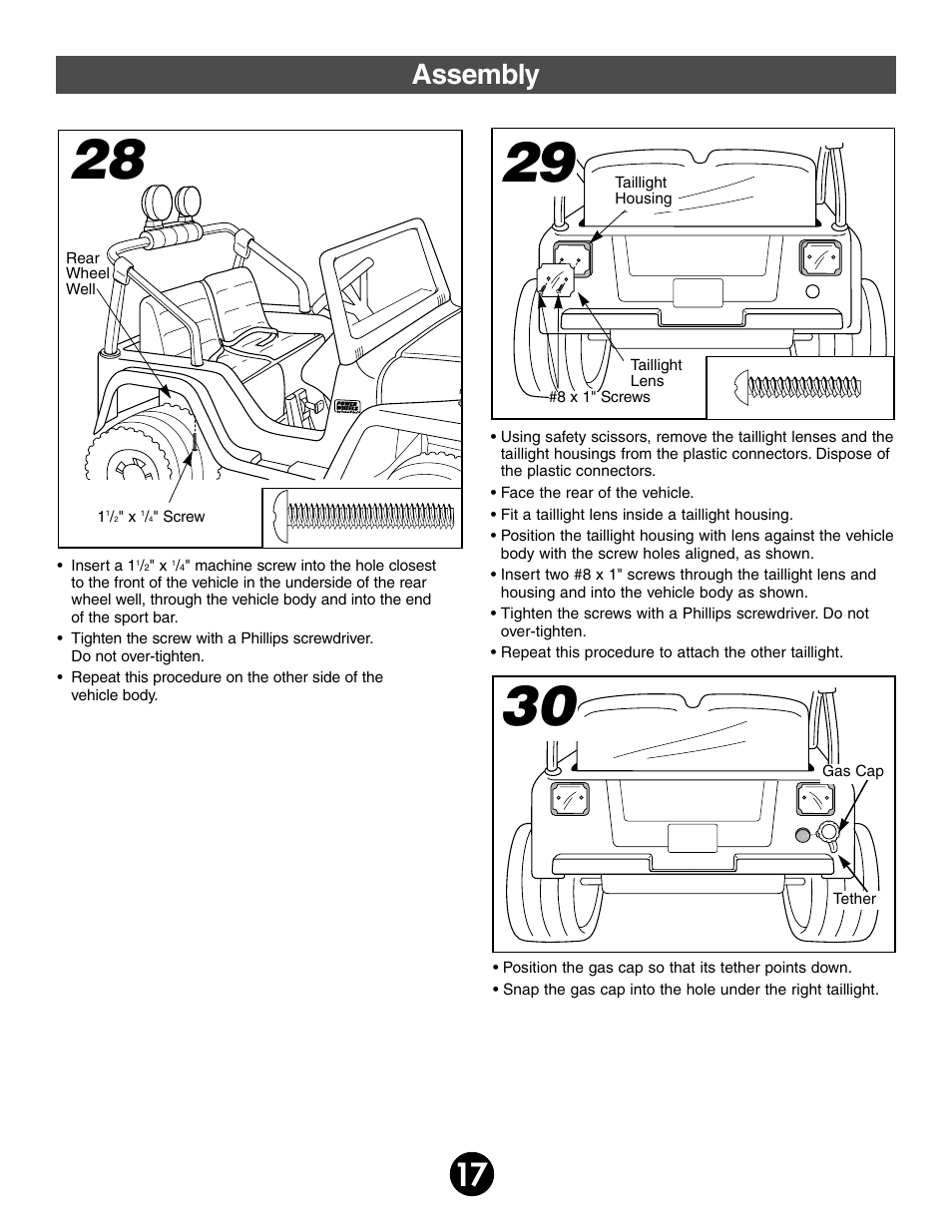 Assembly | Fisher-Price JEEP WRANGLER 74020 User Manual | Page 17 / 32