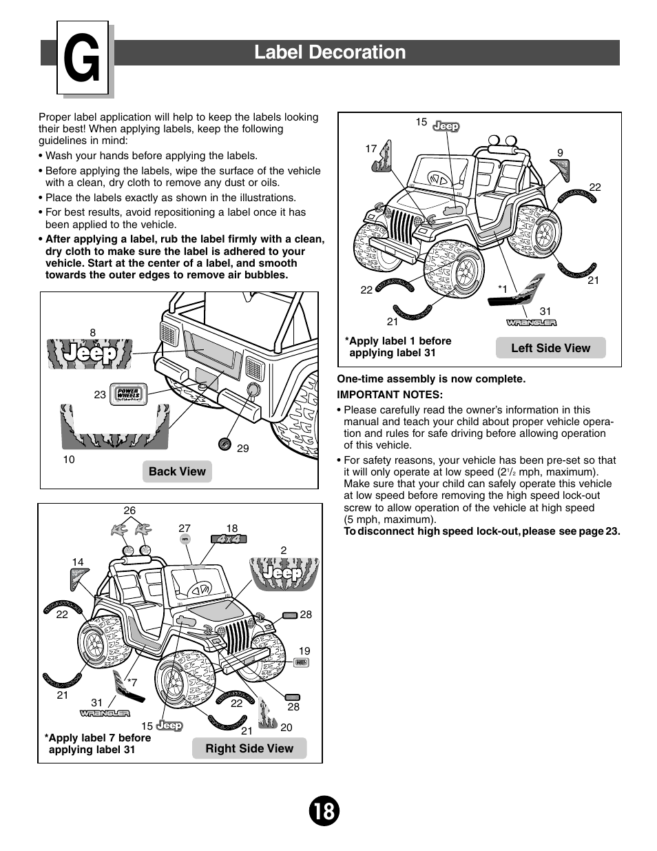 Label decoration | Fisher-Price JEEP WRANGLER 74020 User Manual | Page 18 / 32