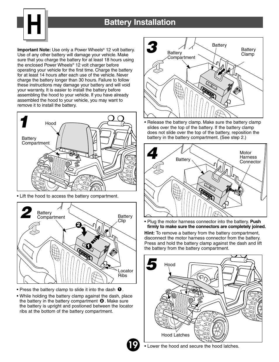 Battery installation | Fisher-Price JEEP WRANGLER 74020 User Manual | Page 19 / 32
