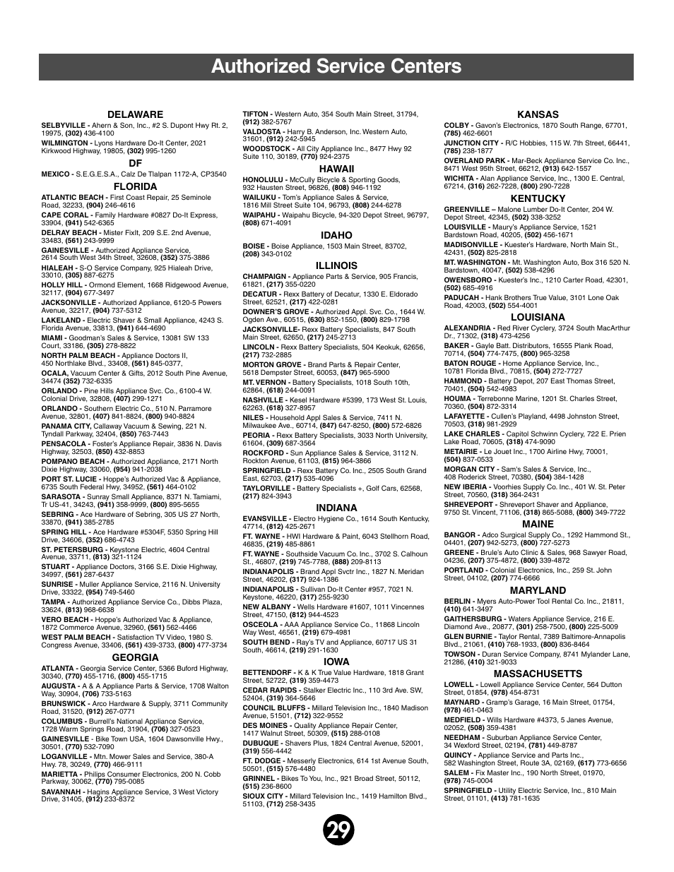 Authorized service centers | Fisher-Price JEEP WRANGLER 74020 User Manual | Page 29 / 32