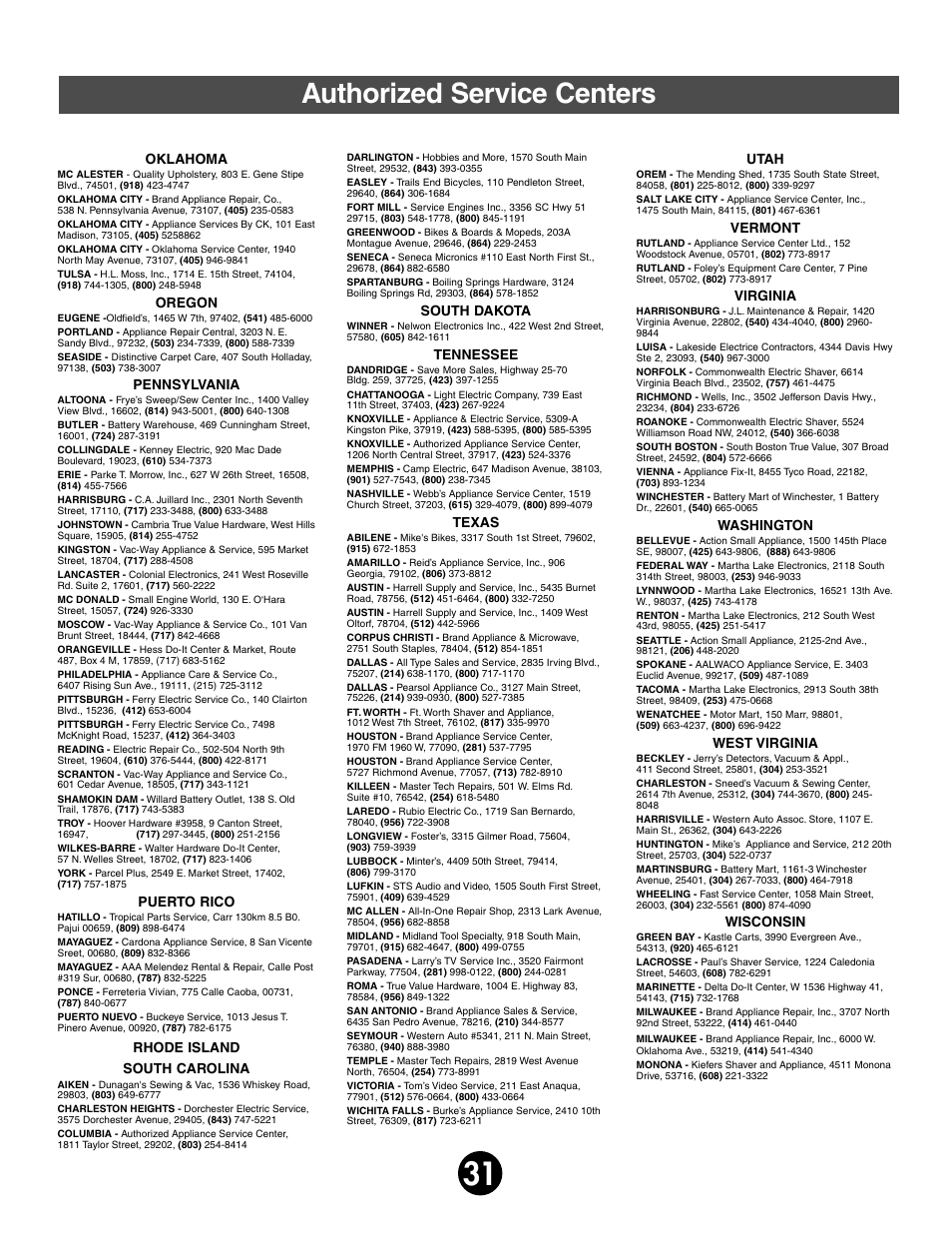 Authorized service centers | Fisher-Price JEEP WRANGLER 74020 User Manual | Page 31 / 32