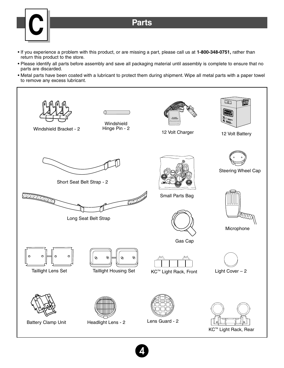 Parts | Fisher-Price JEEP WRANGLER 74020 User Manual | Page 4 / 32
