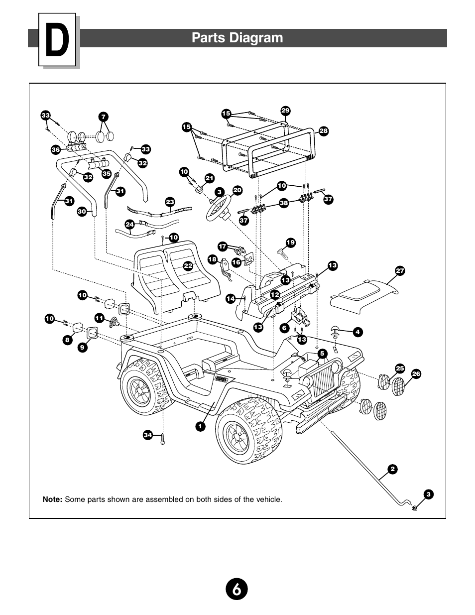 Parts diagram | Fisher-Price JEEP WRANGLER 74020 User Manual | Page 6 / 32