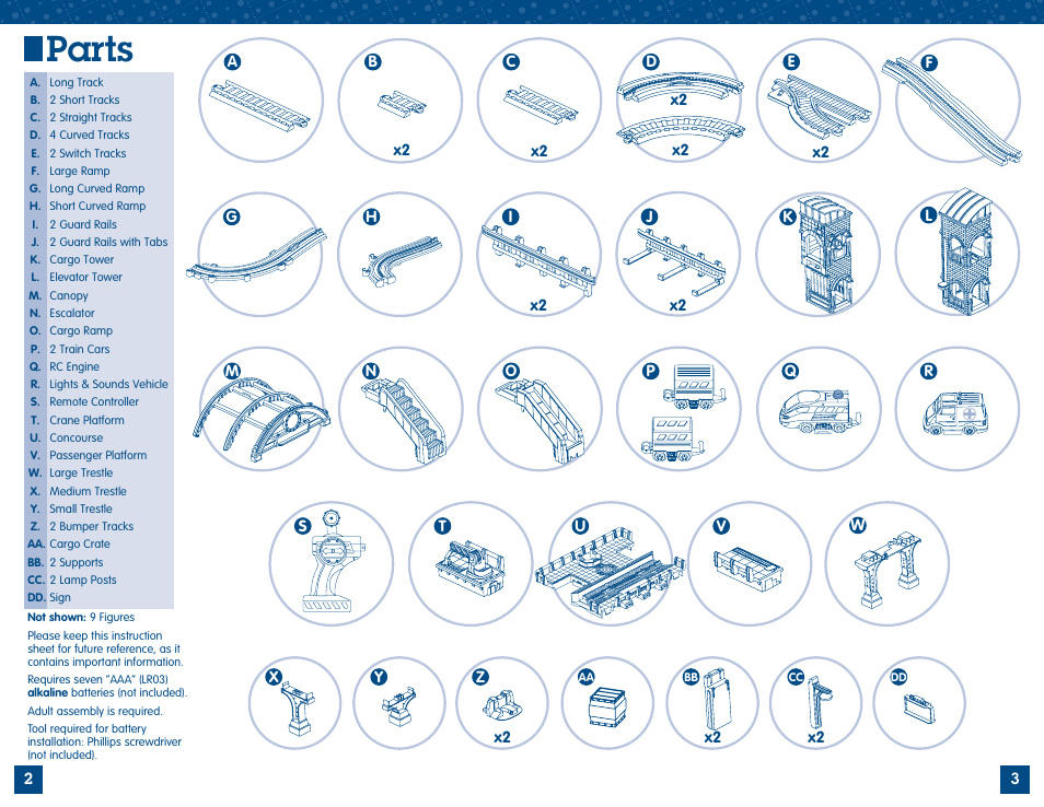 Parts | Fisher-Price GEOTRAX M2809 User Manual | Page 2 / 9