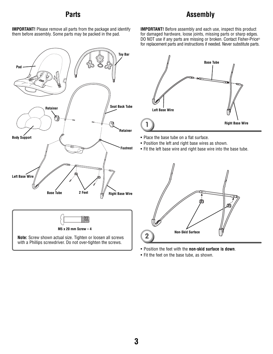 Parts, Assembly | Fisher-Price T4144 User Manual | Page 3 / 8