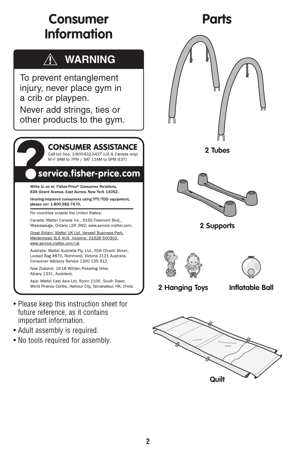 Parts, Consumer information, Warning | Fisher-Price NONE FOUND P5331 User Manual | Page 2 / 6
