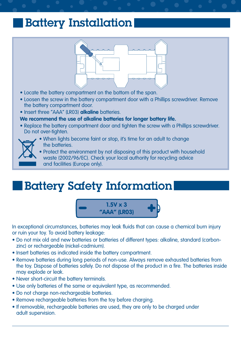 Battery installation battery safety information | Fisher-Price GEO TRAX L5895 User Manual | Page 3 / 6