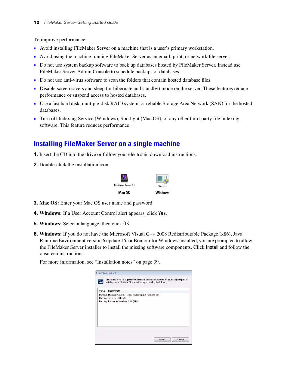 Installing filemaker server on a single machine | FileMaker G0600 User Manual | Page 12 / 72