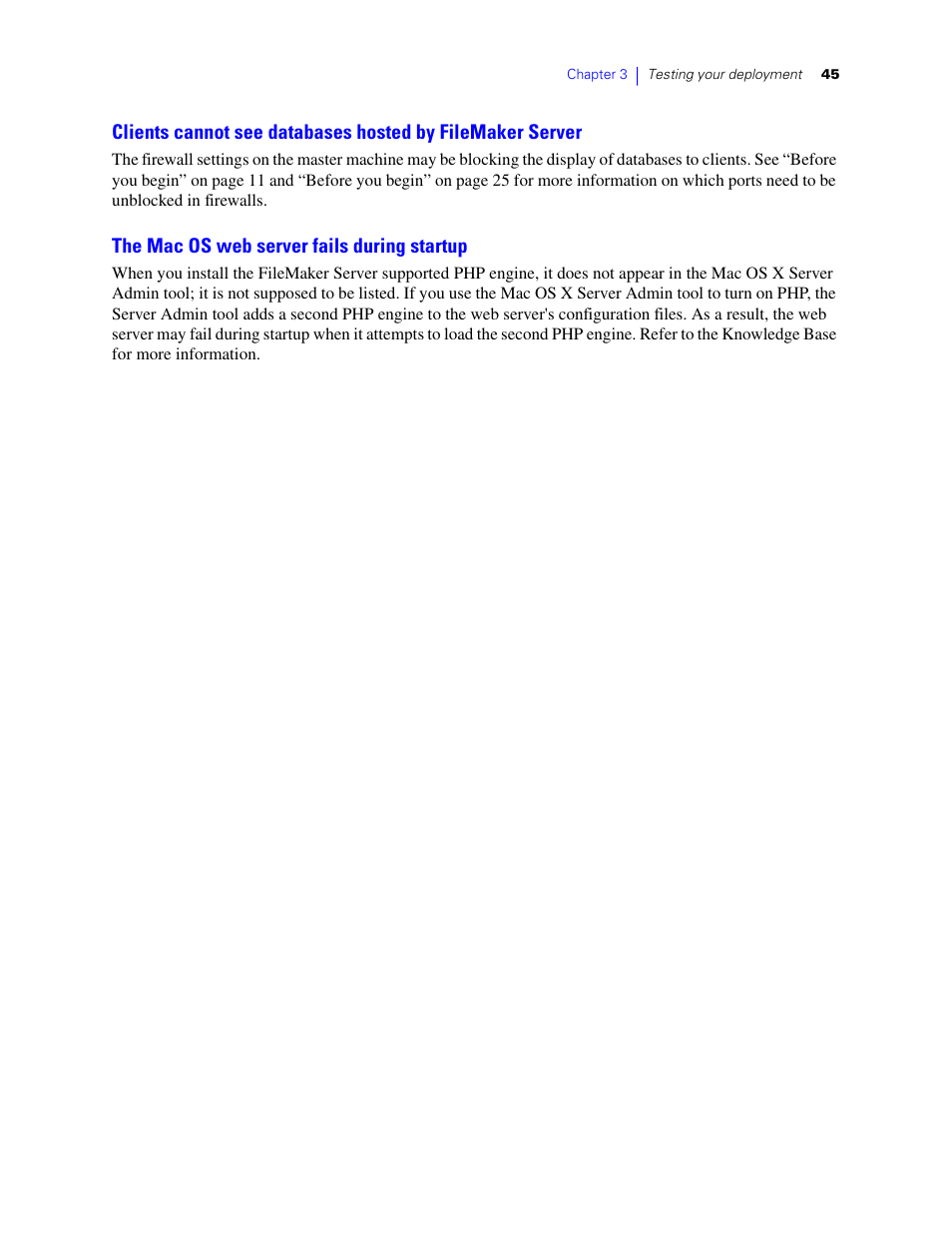 The mac os web server fails during startup | FileMaker G0600 User Manual | Page 45 / 72